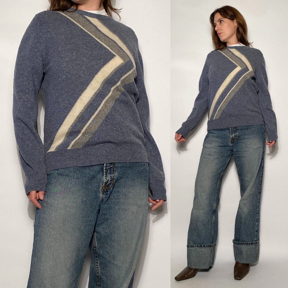 Vintage 1980s WOOL Sweater With NEW WAVE Geometric Intarsia Pattern! M to L
